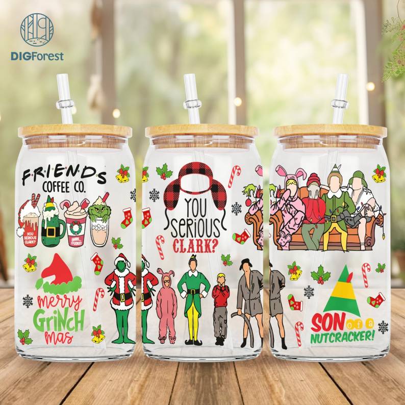 Merry Grinchmas | Home Alone Christmas 16 Oz Libbey Glass Can Wrap | Kevin Mccallister Holiday Gift Glass Can | Funny Christmas Movie Quotes Digforest.com