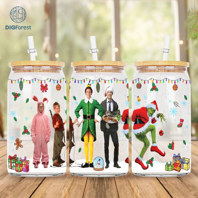 Home Alone Christmas 16 Oz Libbey Glass Can Wrap |  Funny Christmas Movie Quotes | Kevin Mccallister Holiday Gift Glass Can | Merry Grinchmas | Digital Download Digforest.com
