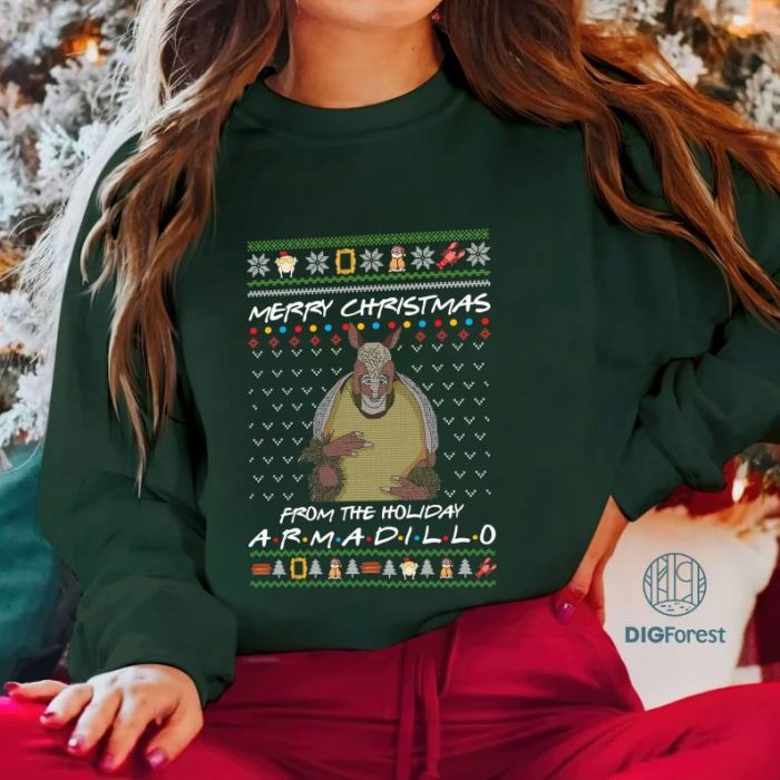 Merry Christmas From The Holiday Armadillo Ugly Christmas Sweatshirt, Funny Hanukkah Armadillo Friends Christmas Shirt