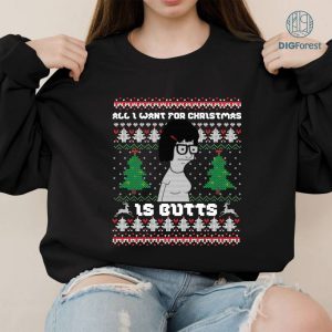 Bob's Burgers Tina Belcher Ugly Christmas Sweater, All I Want Christmas PNG, Bobs Burgers Family Christmas Shirt, Bob Belcher Shirt