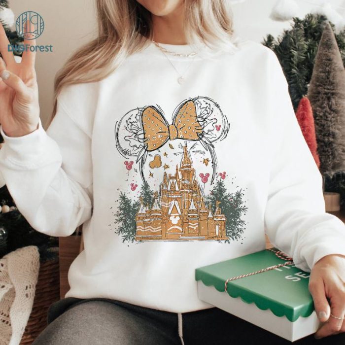 Disney Xmas Gingerbread Castle Sweatshirt | Mickey Minnie Ears Christmas PNG| Magic Kingdom Couple Sweatshirt | Mouse Ears Tee | Christmas Party