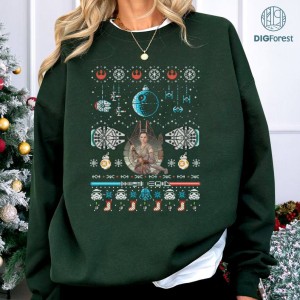 Rey Starwars Ugly PNG, Galaxy's Edge Characters Christmas Sweatshirt, StarWars Ugly Christmas Sweatshirt, Family Christmas Party