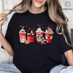 Disney Mickey And Friends Coffee Latte Valentine PNG, Disneyland Drink Valentine Shirt, Disneyland Cup Shirt,Valentines Coffee Shirt, Valentines Day Gift