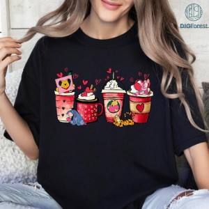 Disney Cute Pooh And friends Coffee Latte Valentine PNG, Disneyland Cup Shirt, Valentines Coffee Shirt, Coffee Latte Shirt, Valentines Day Gift