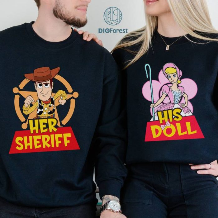 Disney Toy Story Woody And Bo Peep Couple PNG, Her Sheriff His Doll PNG, Valentine's Day 2024 Shirt, Disneyland Valentine Couple Shirt