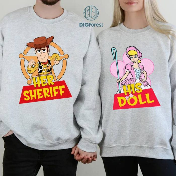 Disney Toy Story Woody And Bo Peep Couple PNG, Her Sheriff His Doll PNG, Valentine's Day 2024 Shirt, Disneyland Valentine Couple Shirt