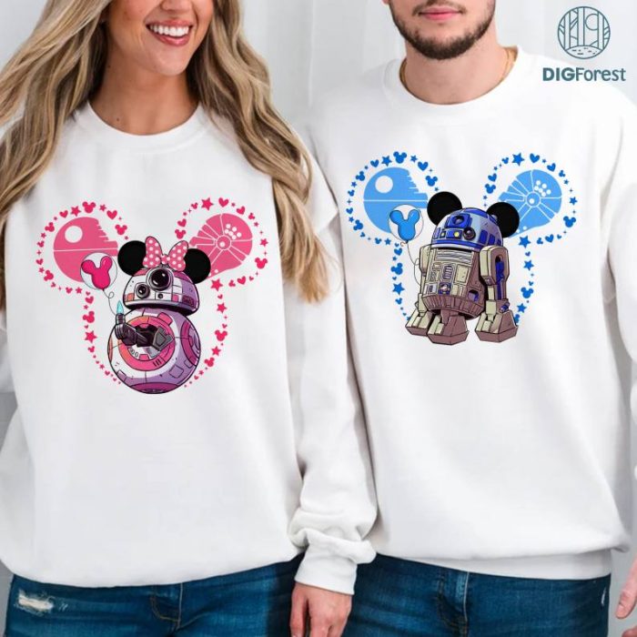 StarWars R2D2 BB8 Couple PNG, StarWars Couple Valentine Bundle, Disneyland Couple Shirts, Valentines Day Gift For Her Him Boyfriend