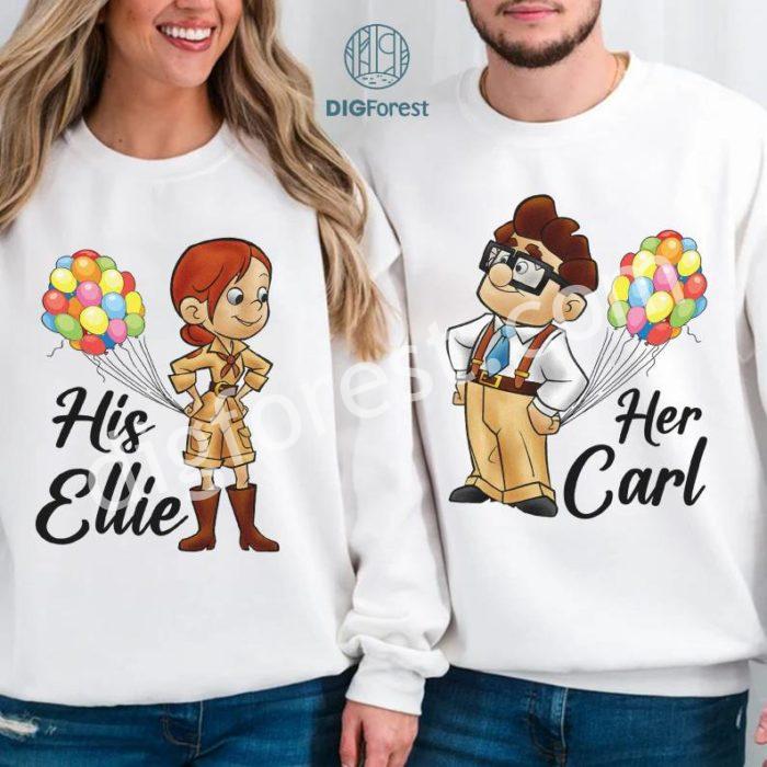 Disney Carl  and Ellie Couple Matching PNG, His and Hers  Family Honeymoon Vacation T-shirts , Mr and Mrs, Bride and Groom, Wife and Husband