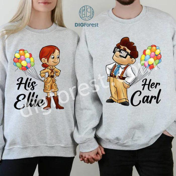 Disney Carl  and Ellie Couple Matching PNG, His and Hers  Family Honeymoon Vacation T-shirts , Mr and Mrs, Bride and Groom, Wife and Husband