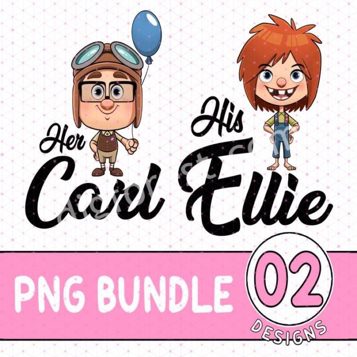 Disney Carl and Ellie Couple Matching PNG, His and Hers Family Honeymoon Vacation T-shirts , Mr and Mrs, Bride and Groom, Wife and Husband