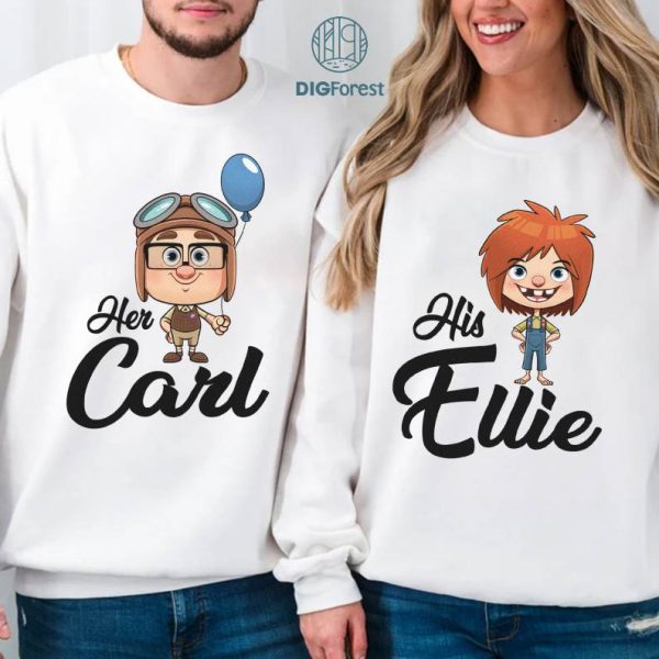 Disney Carl  and Ellie Couple Matching PNG, His and Hers Family Honeymoon Vacation T-shirts , Mr and Mrs, Bride and Groom, Wife and Husband