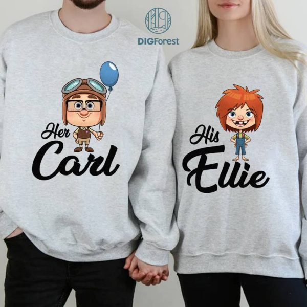 Disney Carl  and Ellie Couple Matching PNG, His and Hers Family Honeymoon Vacation T-shirts , Mr and Mrs, Bride and Groom, Wife and Husband