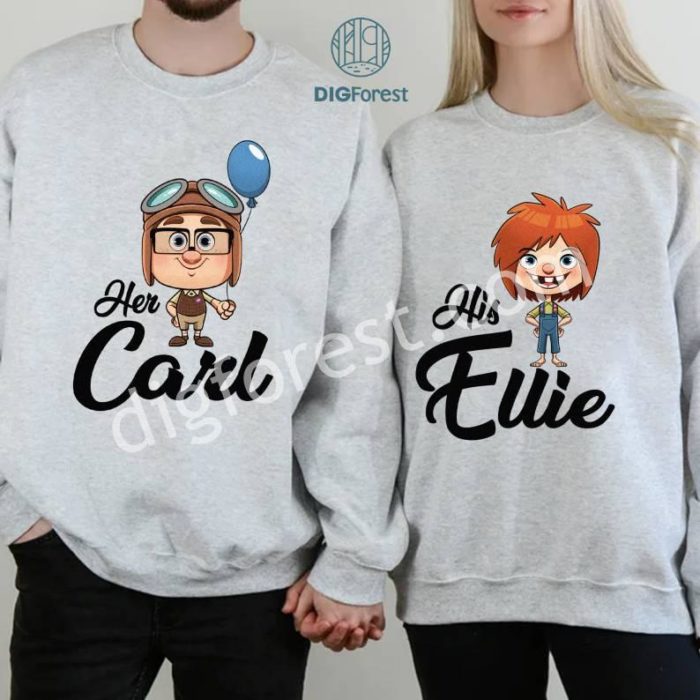 Disney Carl  and Ellie Couple Matching PNG, His and Hers Family Honeymoon Vacation T-shirts , Mr and Mrs, Bride and Groom, Wife and Husband