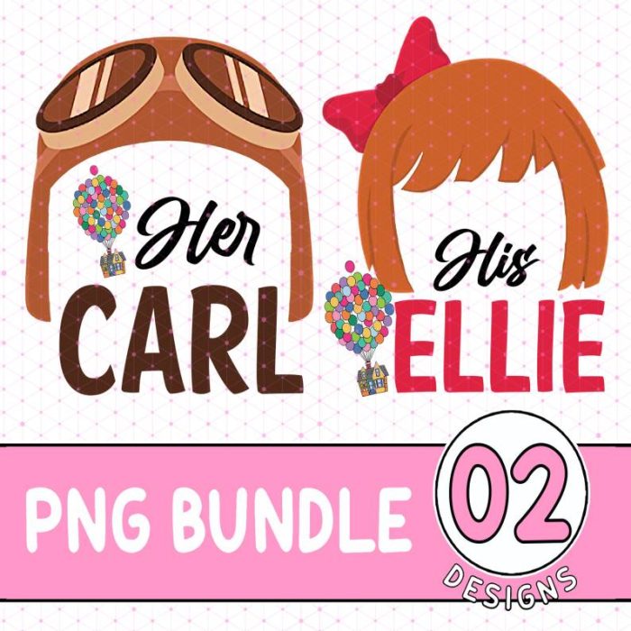 Disney Carl and Ellie Couple Matching PNG, His and Hers Family Honeymoon Vacation T-shirts , Mr and Mrs, Bride and Groom, Wife and Husband