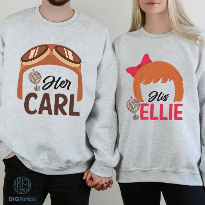 Disney Carl and Ellie Couple Matching PNG, His and Hers Family Honeymoon Vacation T-shirts , Mr and Mrs, Bride and Groom, Wife and Husband