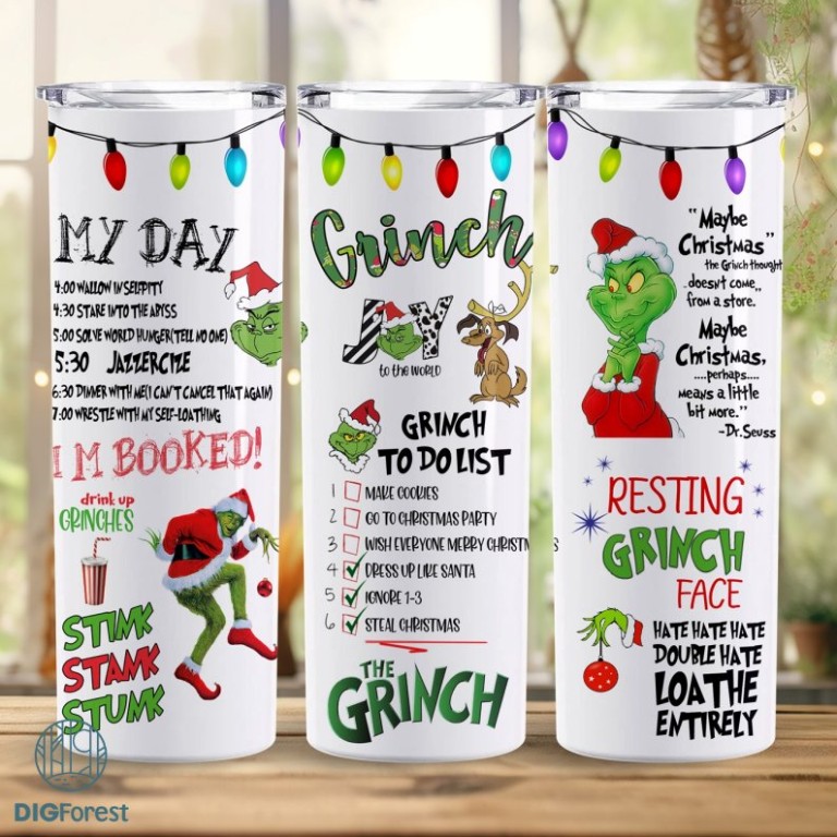 Grinch To Do List Christmas 20 Oz Skinny Tumbler The Grinch Designs Straight Tumbler PNG