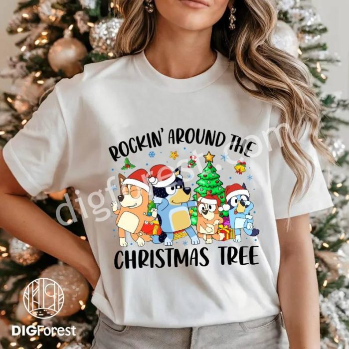 Bluey Christmas Sweatshirt | Rocking Around The Christmas Tree PNG | Kids Bluey Xmas Shirt | Bluey Sweatshirt | Kids Christmas Shirt