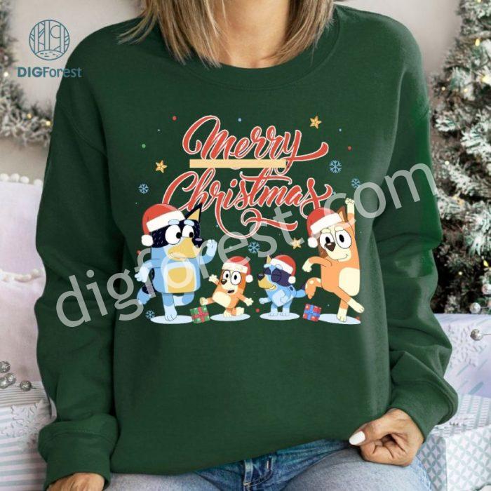 Bluey Merry Christmas Shirt | Christmas Family Dogs Shirt | Blue Dog Christmas Friends PNG | Christmas Characters Shirt | Digital Download