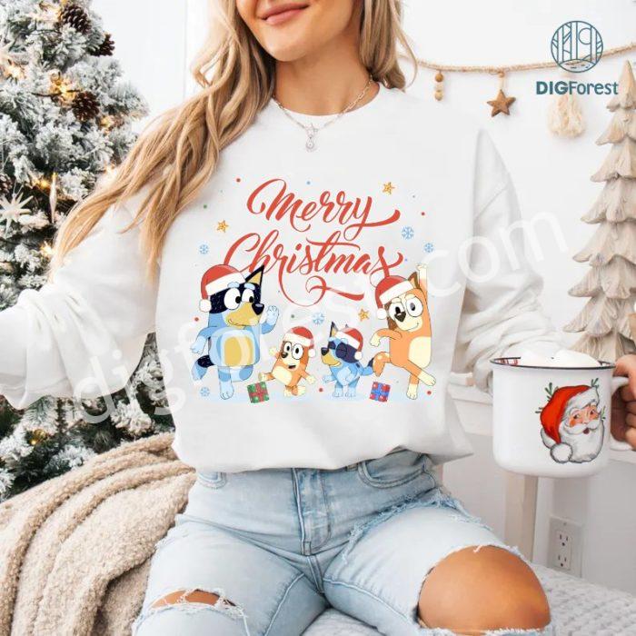 Bluey Merry Christmas Shirt | Christmas Family Dogs Shirt | Blue Dog Christmas Friends PNG | Christmas Characters Shirt | Digital Download