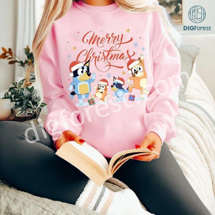 Bluey Merry Christmas Shirt | Christmas Family Dogs Shirt | Blue Dog Christmas Friends PNG | Christmas Characters Shirt | Digital Download