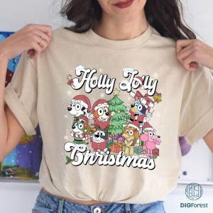 Holly Jolly Bluey Christmas Sweatshirt | Bluey Family Merry Christmas 2023 PNG| Blue Dog Christmas | Bluey and Friends Xmas Party