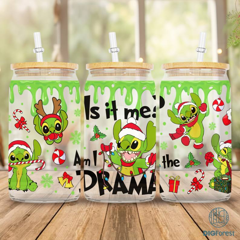 Is It Me Am I The Drama Christmas Seamless 16Oz Libbey Glass Can Wrap PNG Digital File Download Digforest.com