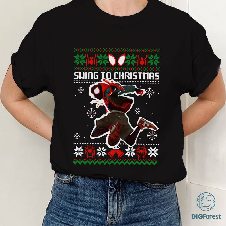 Spiderman Ugly Xmas Sweatshirt, Spiderman Swing to Christmas PNG, Miles Morales Ugly Christmas Shirt, Spiderman Across The Spiderverse