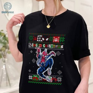 Spiderman Swing to Christmas PNG, Spiderman Ugly Xmas Sweatshirt, Spiderman Across The Spiderverse, Miles Morales Ugly Christmas Shirt