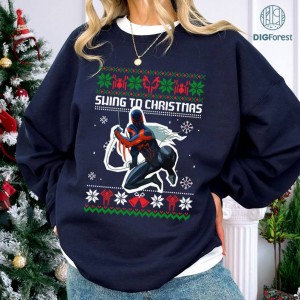 Spiderman Swing to Christmas Sweatshirt, Spiderman Ugly Xmas PNG, Miles Morales Ugly Christmas Shirt, Spider Punk Ugly Christmas Shirt