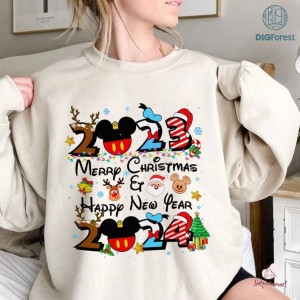 Disney Mickey Merry Christmas Happy New Year PNG, Family Vacation 2024 Shirt, Mickey New Year Trip Shirt,Couple Vacation Shirt,Magic Castle Shirt