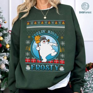 Feelin Kinda Frosty Ugly Christmas PNG. Frosty The Snowman Christmas Shirt, Cute Snowman Ugly Sweater Shirt, Christmas Gifts