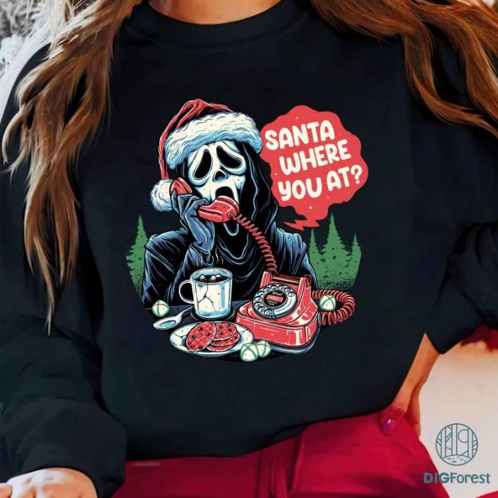 Santa Where You At Ghost face PNG| Funny Christmas Shirt, Funny Millenial Christmas Shirt | Horror Movie Shirt, Scary Movie Shirt