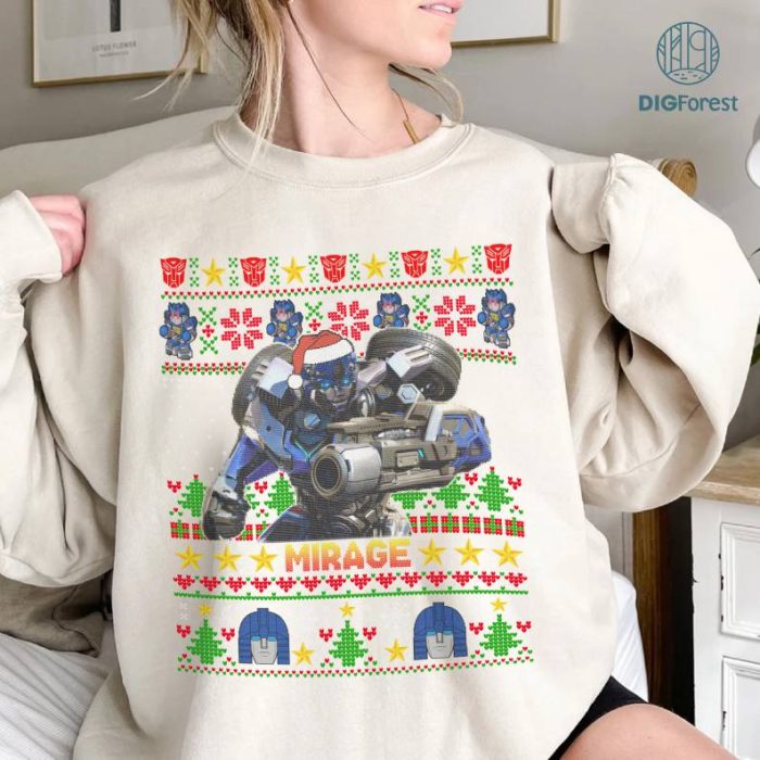 Mirage Transformers Rise of the Beasts Ugly Christmas PNG, Transformers Tshirt, Mirage Shirt, Autobots Christmas Shirt, Mirage Christmas