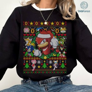 Sonic Knuckles Ugly Christmas PNG | Knuckles the Echidna Christmas Sweatshirt | Sonic Video Game Shirt | Gamer Christmas Gifts Xmas Tee