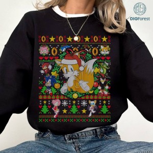 Sonic Miles Ugly Christmas PNG | Sonic the Hedgehog Christmas Sweatshirt | Sonic Video Game Shirt | Gamer Christmas Gifts Xmas Tee
