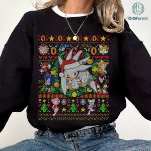 Sonic Silver Ugly Christmas PNG | Sonic the Hedgehog Christmas Sweatshirt | Sonic Video Game Shirt | Gamer Christmas Gifts Xmas Tee
