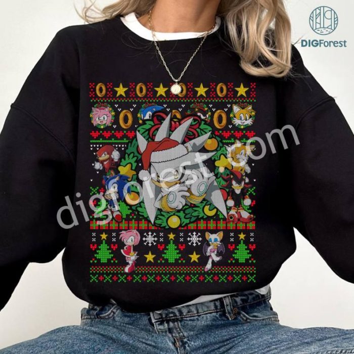 Sonic Silver Ugly Christmas PNG | Sonic the Hedgehog Christmas Sweatshirt | Sonic Video Game Shirt | Gamer Christmas Gifts Xmas Tee