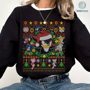 Sonic Shadow Ugly Christmas PNG | Sonic the Hedgehog Christmas Sweatshirt | Sonic Video Game Shirt | Gamer Christmas Gifts Xmas Tee