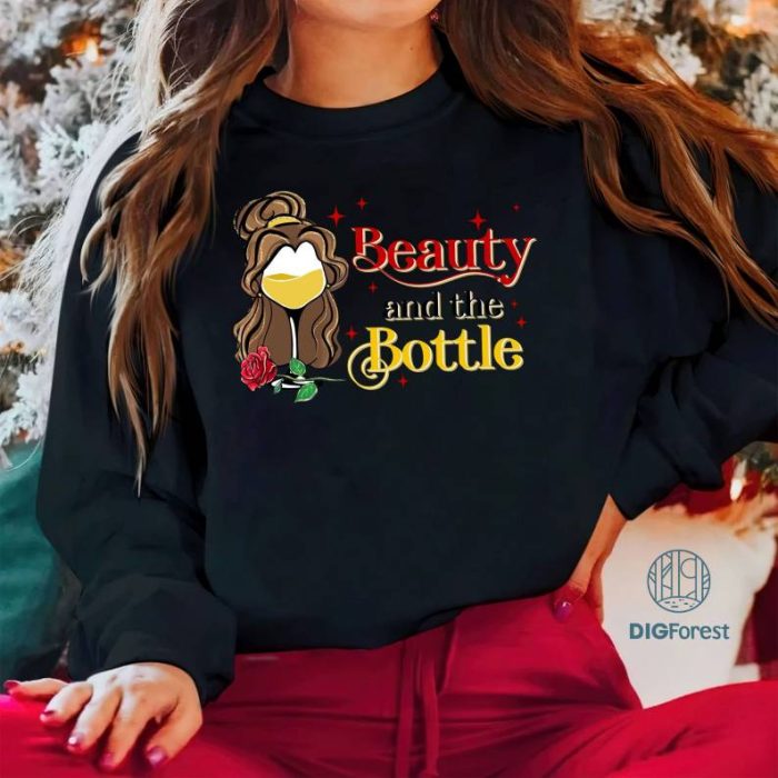 Disney Beauty and the Bottle Png, Beast Princess, Drinking Shirt, Girls Trip Shirt, Bachelorette Party Png, Wine Glass Shirt, Mouse Ears Shirt