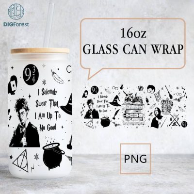 Wizard Magic Beer Glass Can 16oz| Glass HP Mug | Magic Mug PNG | Iced Coffee Cup | HP Coffee Cup | Libbey Glass Can | Christmas Coffee Gift | Gift for Her