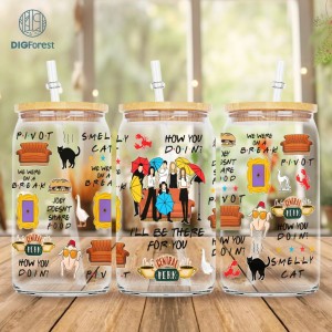 Friends 16oz Glass Can Cup Wrap PNG File | Friends Gifts | Friends,Glass Can Cup | Fan Gift | Iced Coffee Glass Cup | Friends TV Show Gifts