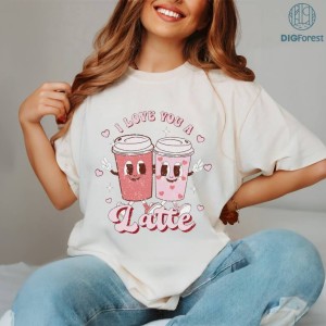 Retro Valentines Day PNG,Valentines Day Shirts For Woman,Latte Valentine Shirt,Valentines Day Gift,Valentines Coffee Lover Gift,Donut