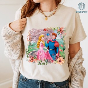 Vintage Floral Princess Aurora and Prince Philip PNG | Aurora Princess Lovers Shirt | Sleeping Beauty Fan Movie Sweatshirt | Birthday Gift