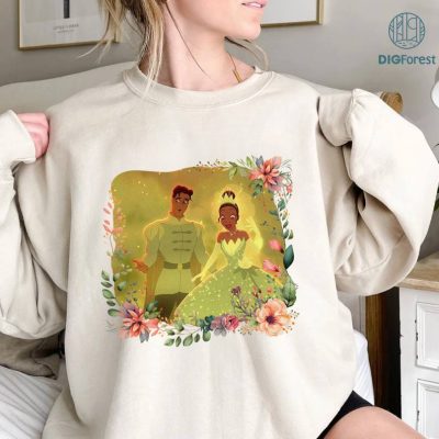 Retro Floral Princess Tiana and Prince Naveen Sweatshirt | Princess and The Frog Lovers PNG| Tiana Princess Sweatshirt | Birthday Gifts