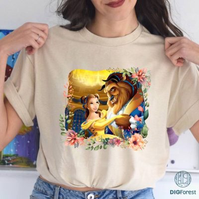 Vintage Floral Princess Belle and The Beast PNG| Belle Princess Lover Shirt | Beauty and the Beast Fan Movie Sweatshirt | Birthday Gift