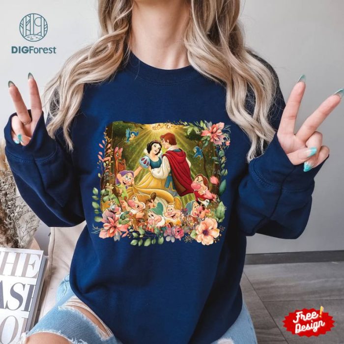 Vintage Floral Princess Snow White and Prince Florian PNG | Snow White Princess Lover Shirt | Snow White Fan Movie Sweatshirt | Bday Gift