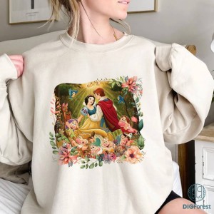 Vintage Floral Princess Snow White and Prince Florian PNG | Snow White Princess Lover Shirt | Snow White Fan Movie Sweatshirt | Bday Gift