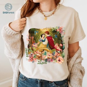 Vintage Floral Princess Snow White and Prince Florian PNG | Snow White Princess Lover Shirt | Snow White Fan Movie Sweatshirt | Bday Gift