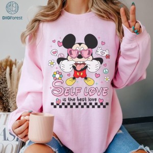 Disney Self Love is the Best Love PNG, Mickey Valentines Groovy Shirt, Trendy womens V day PNG Sublimation