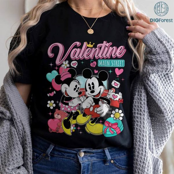 Vintage Disney Mickey and Minnie Couple Valentine on Main Street PNG, Family Matching Tee Disneyland Trip Gift, Magic Kingdom Shirt